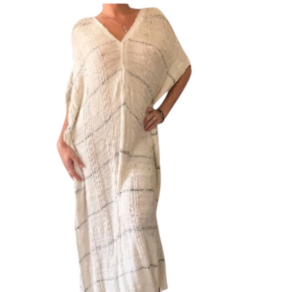 Free People Cream and Black Kaftan Dress
